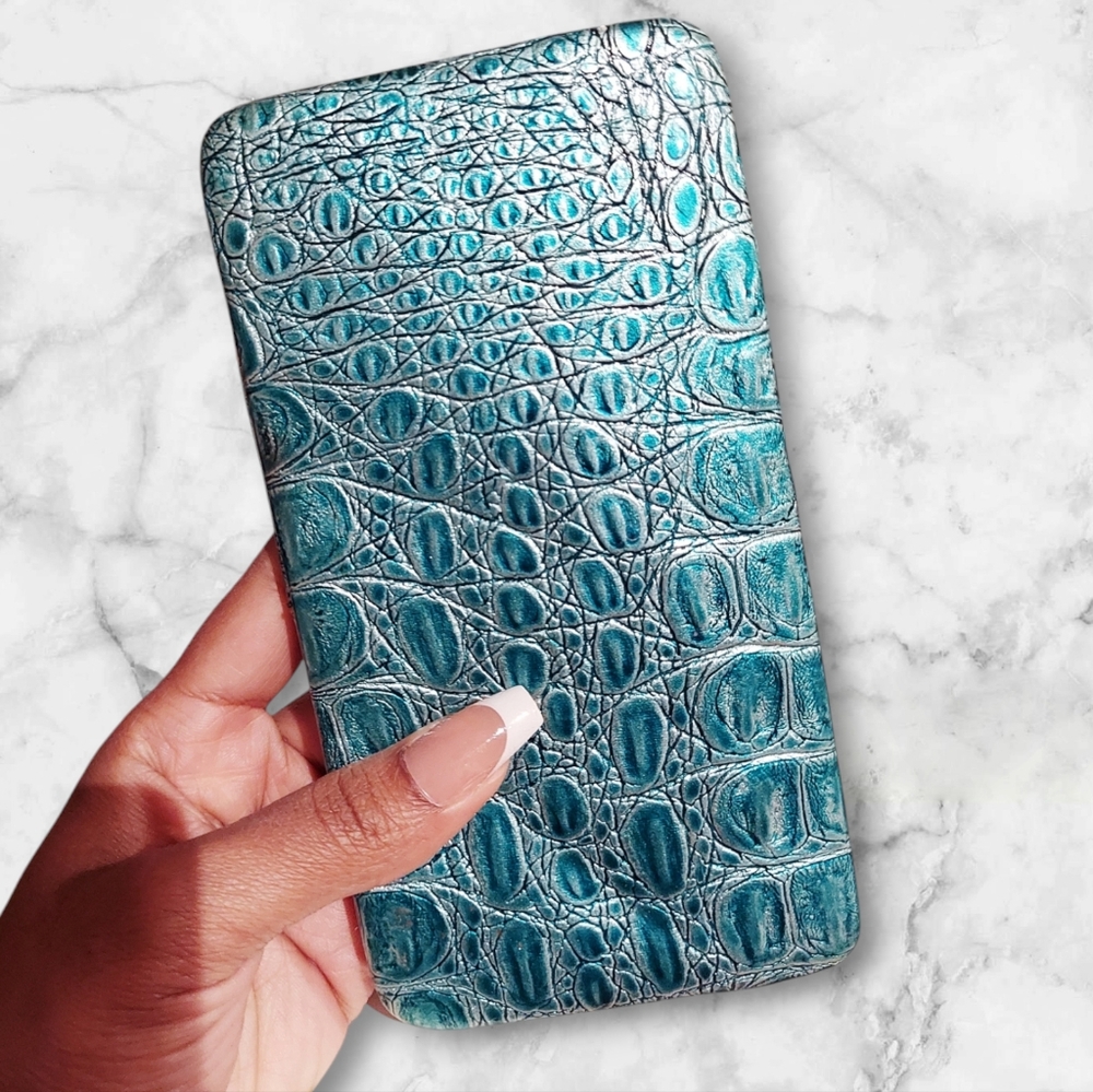 Shiny blue wallet